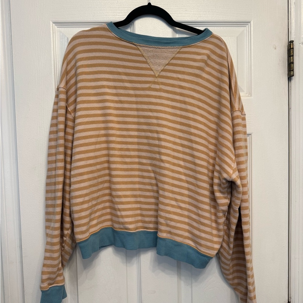 Free People Classic Striped Sweater Oversized Crewneck in the color Latte